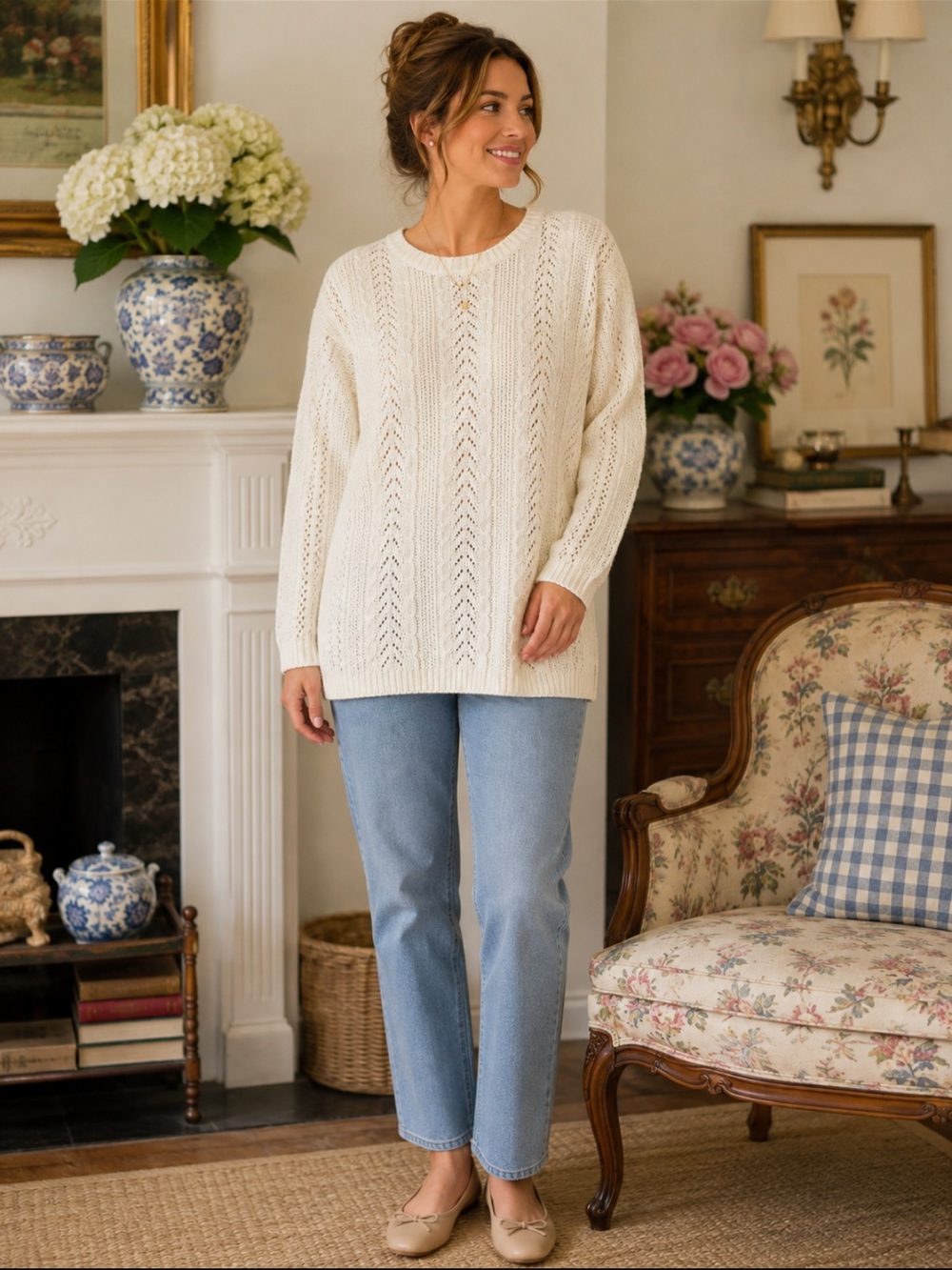 Vintage Liz & Co. Silk Blend Pearl Accent Sweater Made in Hong Kong cottagecore